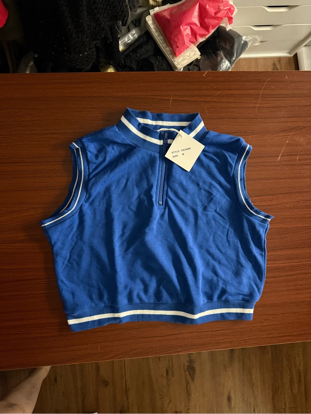 Blue Sleeveless Zip-Front Crop Top - Kids